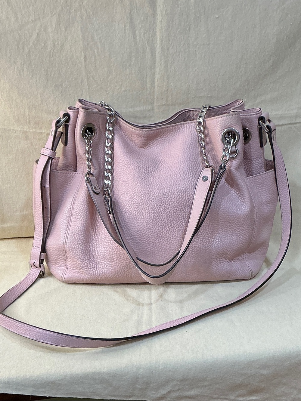 Soft Michael Kors Pink Leather Tote Bag with Chain Handles